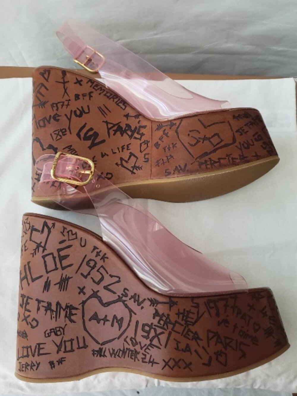 Chloe Maxime Platform Wedge Sandal PVC Clear Pink NWT $1090 - Picture 13 of 16